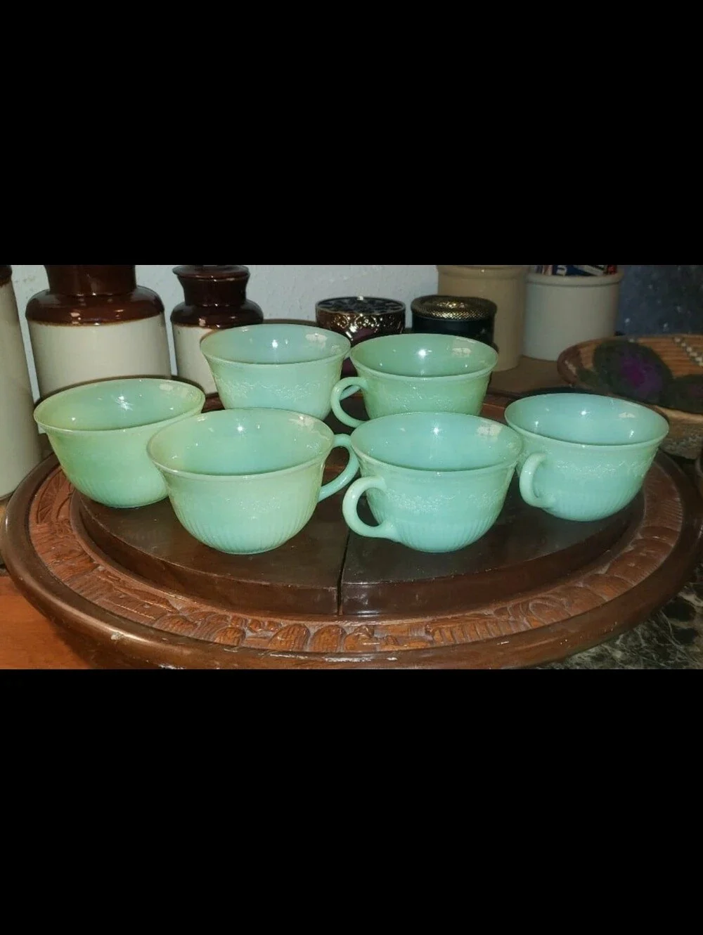 Vintage Floral Ribbed Jadeite Cups